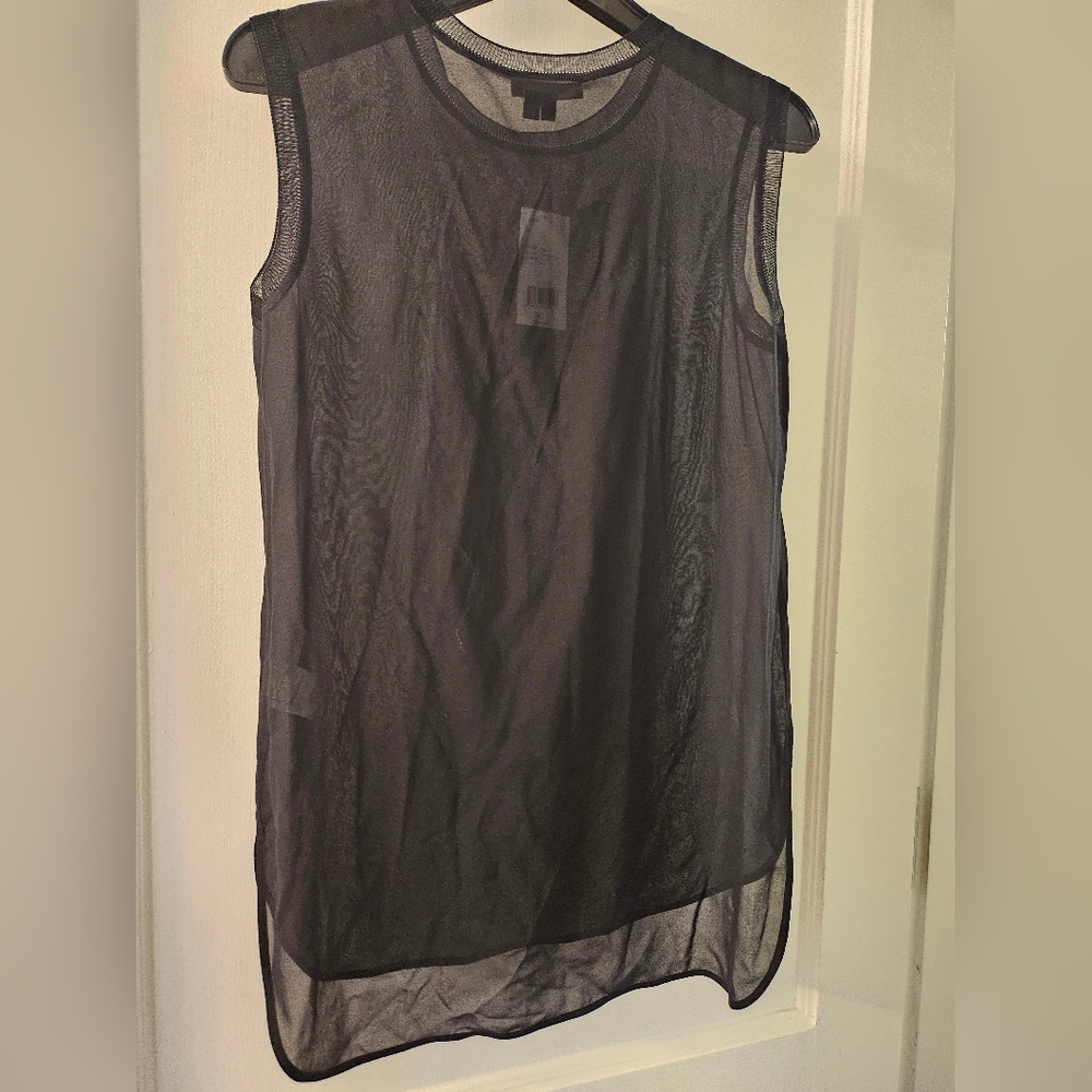 Sheer Vince tunic with ribbed accent trim and longer back, Size XS, full. - Picture 7 of 8